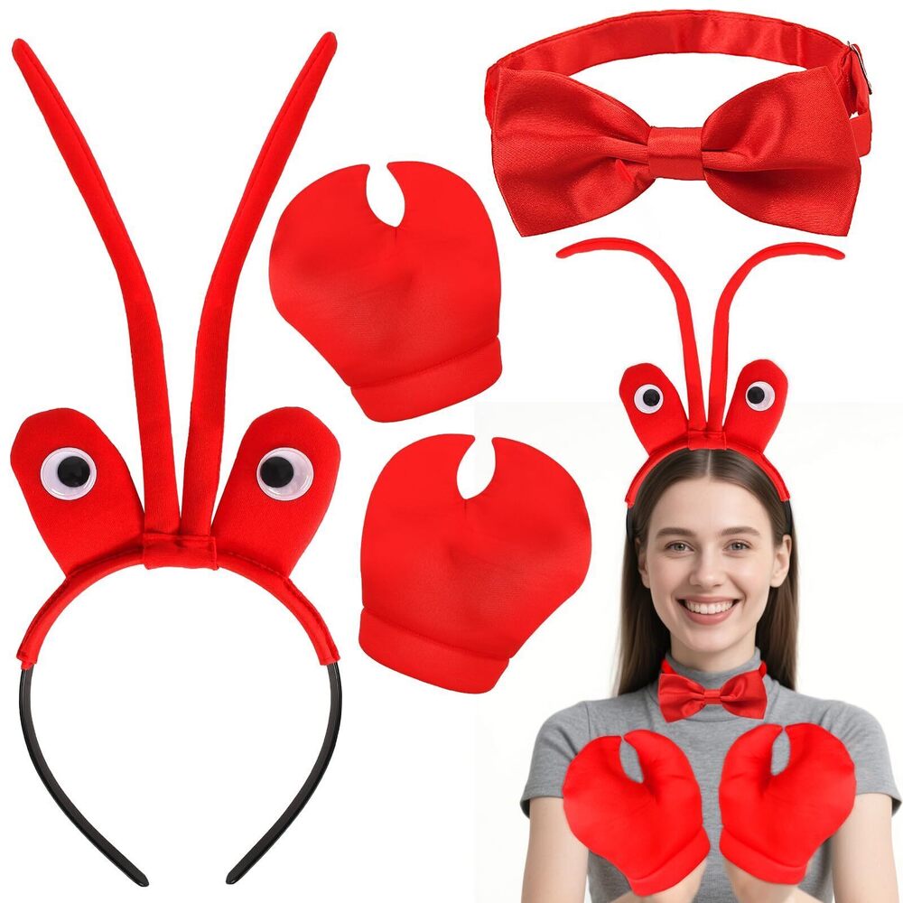 8674 Adult Red Crawfish Costume Set, Funny Lobster Headband with Eyes